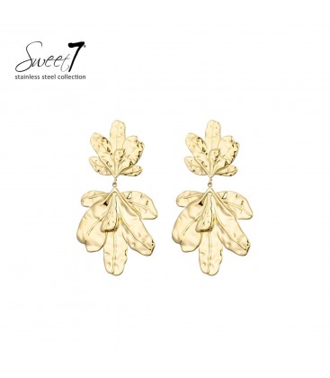 Oorbellen goudkleurig blad design statement stainless steel
