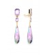 Oorclips met lila kristallen en lange regenboog druppelvormige hanger.