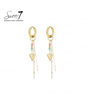 Oorbellen met romantisch hartje en gekleurde kralen