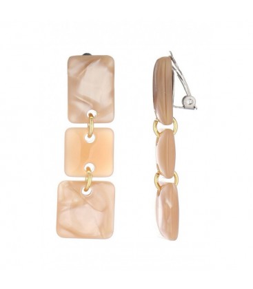 Oorclips beige met vierkante resin hangers