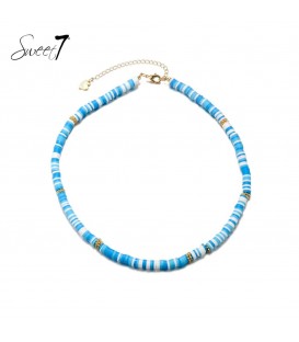 Blauw gekleurde korte halsketting