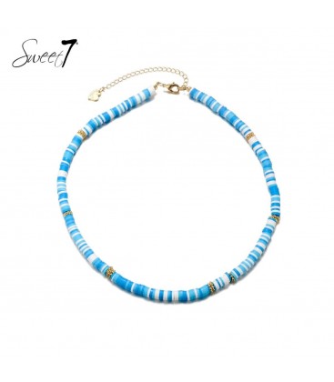 Blauw gekleurde korte halsketting