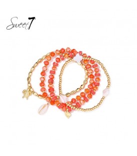 Armband set koraal rode glas kralen