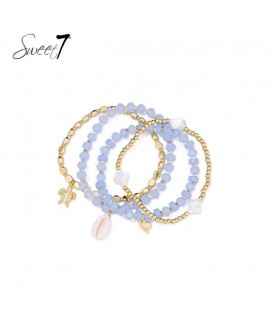 Armband blauw kralen met goudkleurige bedels