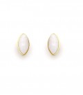 Oorclips met ovale witte steen en goudkleurige rand