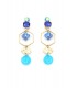 Oorclips blauw met bedels en goudkleurig accenten