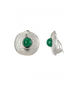 Oorclips met groen steentje en zilverkleurig rand