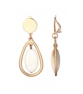 Oorclips rose gold met ivoorkleurige en een open ovale hanger