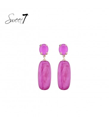 Oorbellen met roze steentje en langwerpige hanger