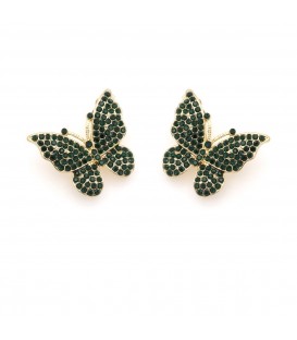 Oorclips in vorm van een vlinder bezet met groene strass steentjes