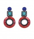 Oorclips Blauw ,groen, en een rode cirkel