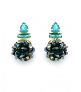 Oorclips met turquoise kristallen en glanzende pailletten