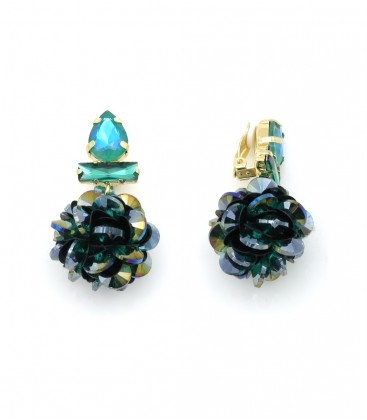 Oorclips met turquoise kristallen en glanzende pailletten