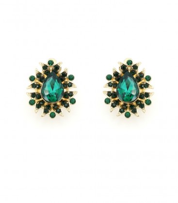 Oorclips met groene druppelsteen en strass steentjes rondom