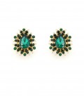 Oorclips met groene druppelsteen en strass steentjes rondom