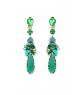 Oorclips met groene kristallen en facetgeslepen hanger