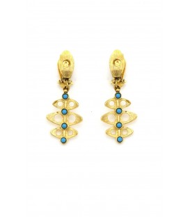 Oorclips met goudkleurige hanger en turquoise inleg