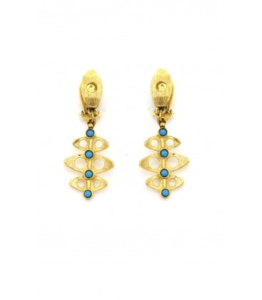 Oorclips met goudkleurige hanger en turquoise inleg